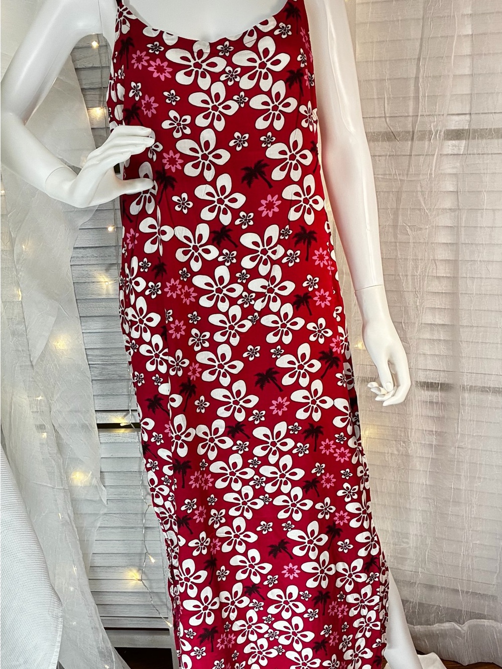 Clear Blue Sky Hot pink/red Floral Slipdress with White Blooms